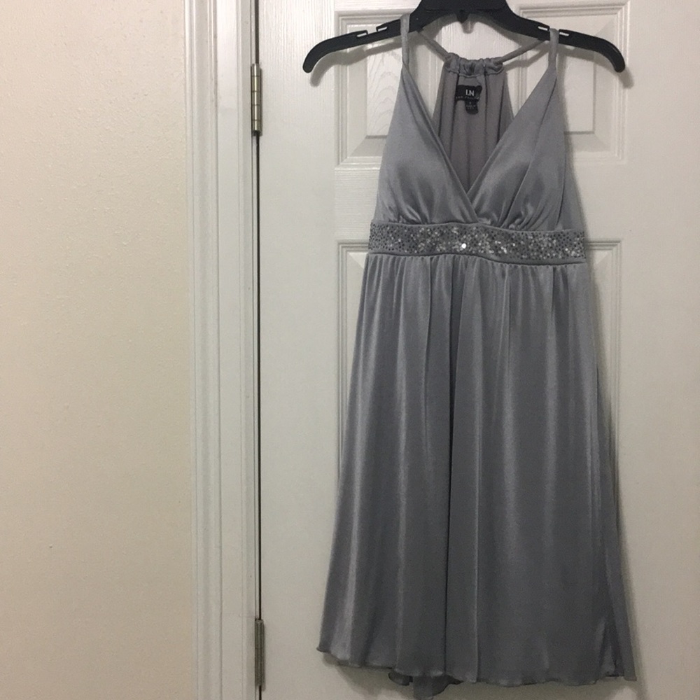 Grey/Silver Cocktail Dress with Beaded Waistline
